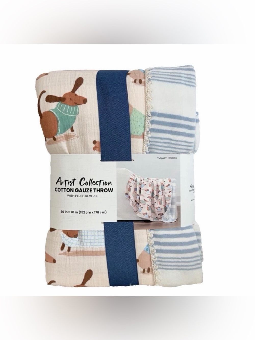 Artist Collection Cotton Gauze Throw Plush Reverse Dachshund Dog Blanket 60"x70"